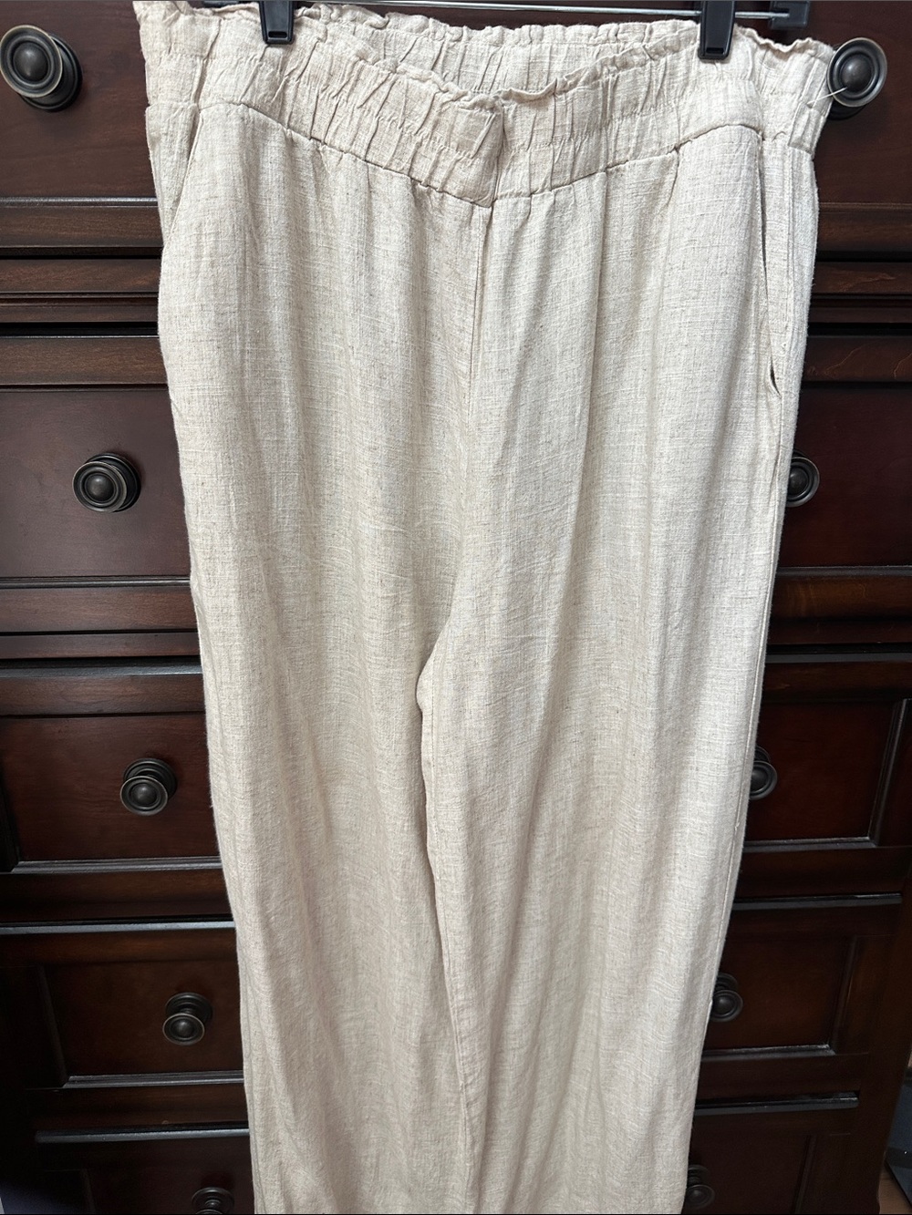 Source Unknown Neutral Cream Wide Leg Linen-Blend Pants